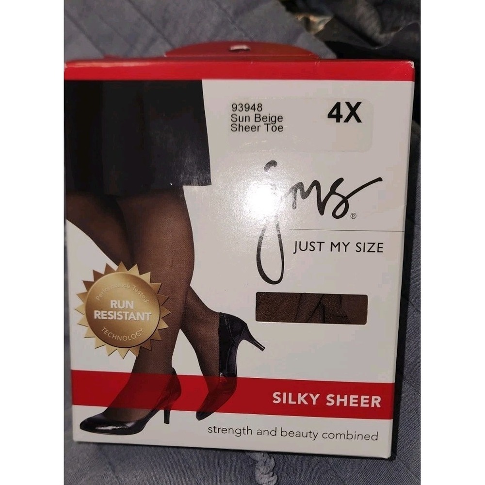 Just My Size Pantyhose 4X Sun Beige Sheer Toe Silky Sheer Run Resistant 93948